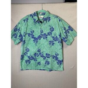 Reyn Spooner Hawaiian Shirt Mens XL Green Blue Floral Aloha Button Front Casual